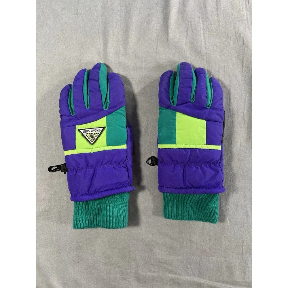 Vintage‎ 80's Ski Gloves Color block Kids Ages 5-8 Insulated Ski Gloves